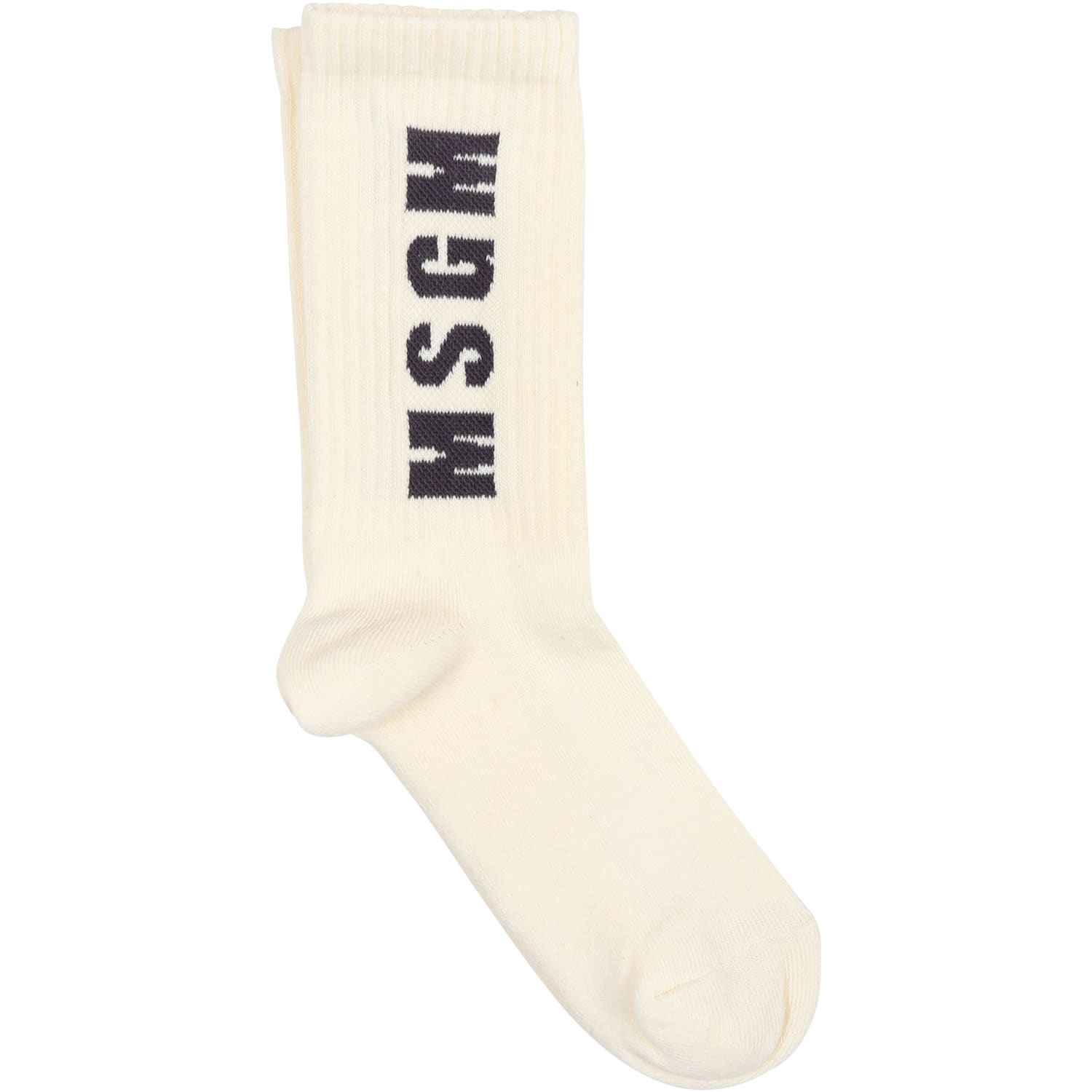 Msgm Ivory Socks For Kids With Logo