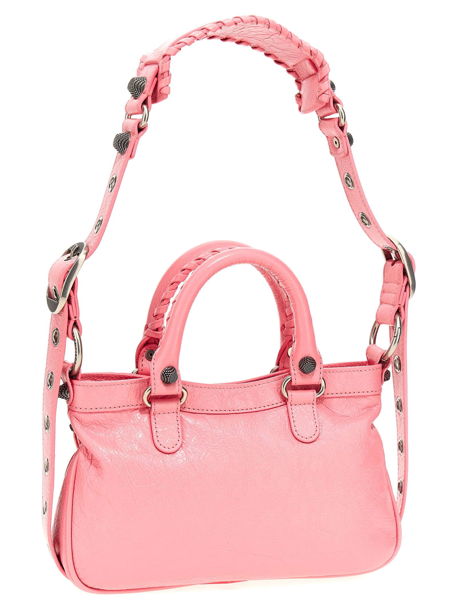 Balenciaga Green Leather Shoulder Handbag With Magnetic Closure And Metal Details In Pink
