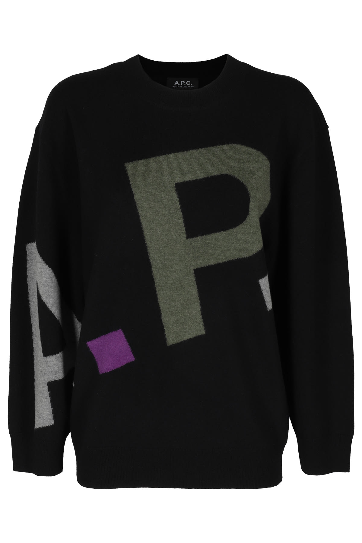 Apc A.p.c. Sweater In Virgin Wool With Logo Pattern In Lzz Nero