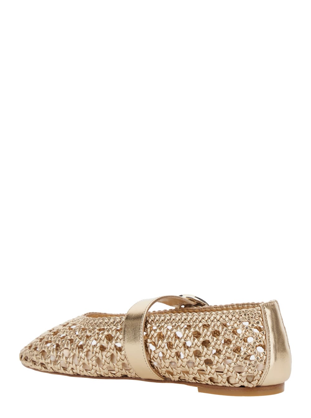 Stuart Weitzman 'thea Maryjane' Gold Colored Ballerinas With Perforated Design In Metallic