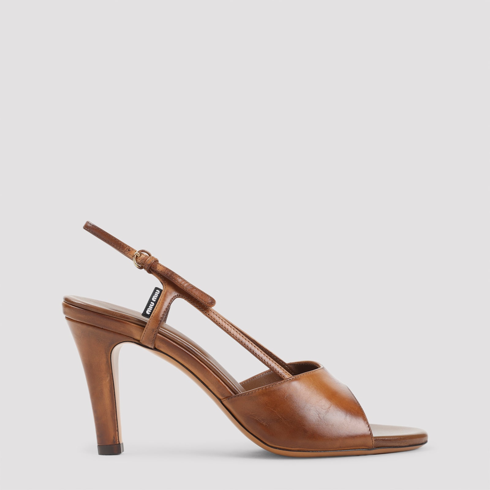 Miu Miu Leather Open Toe Sandals With Buckle Detail In Brown
