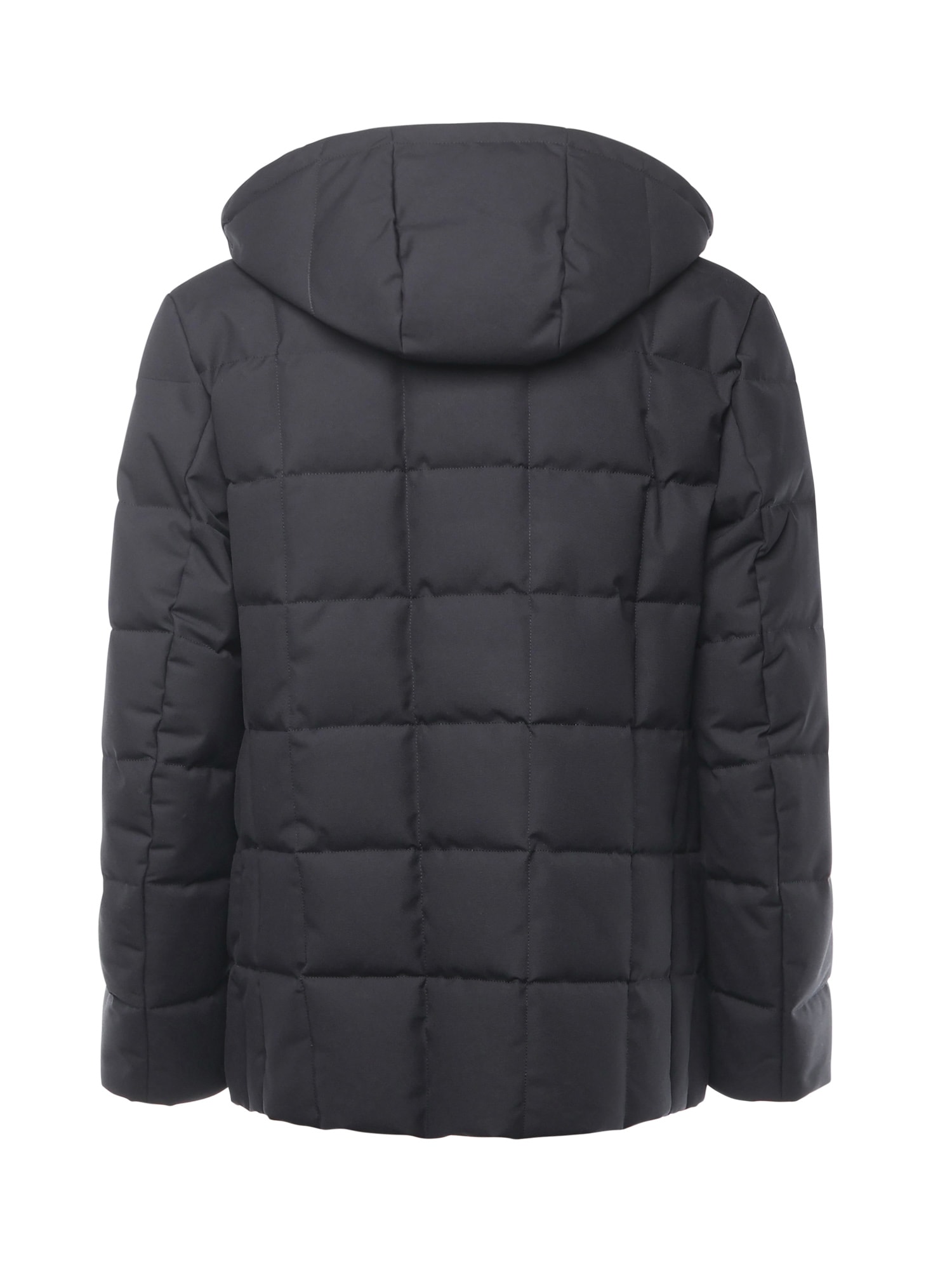 Fay Padded Pea Coat In Melange Canvas In Black