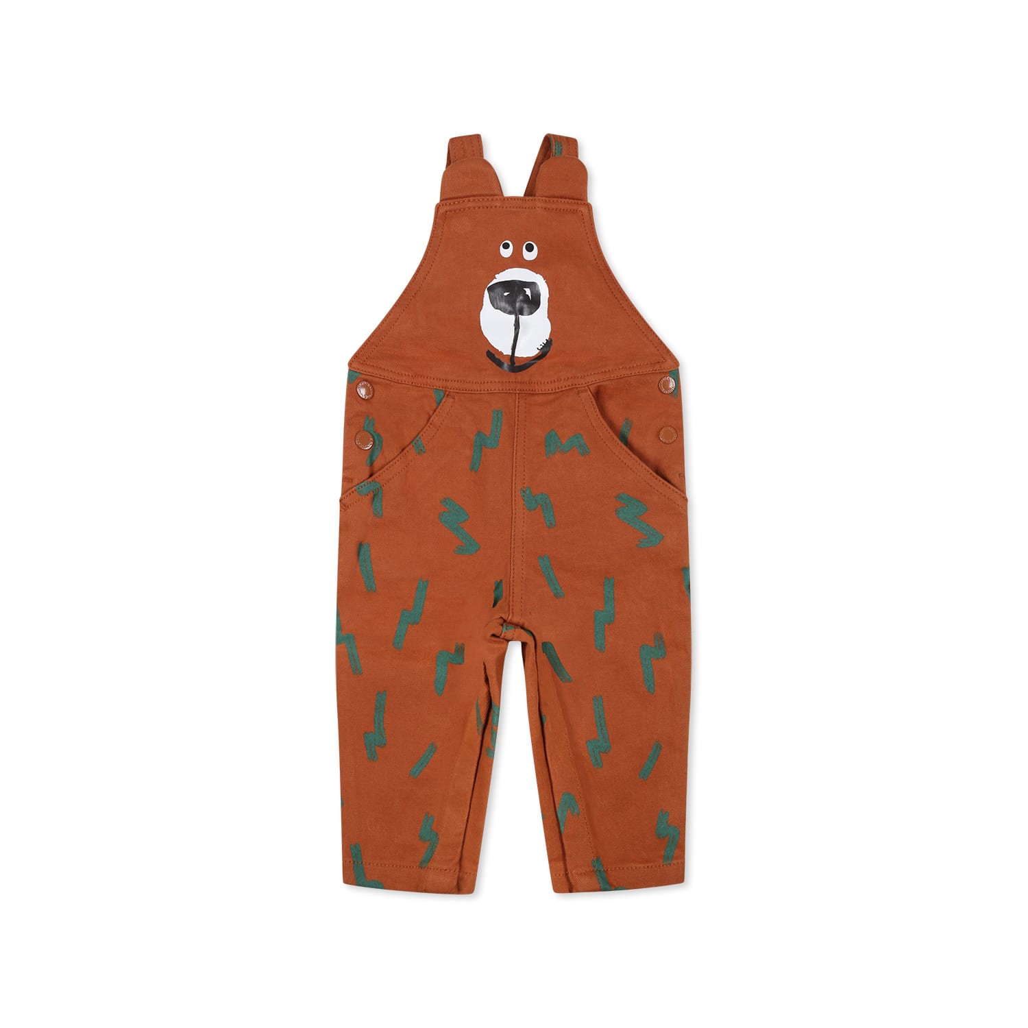 Stella Mccartney Brown Dungarees For Baby Boy With Bear