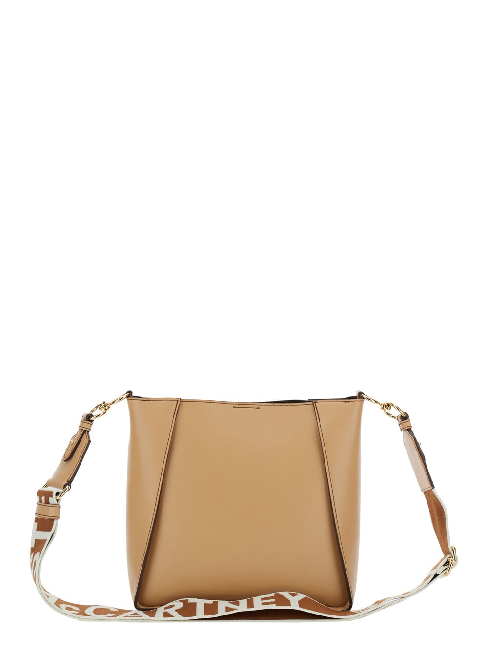 Stella Mccartney Beige Crossbody Bag With Maxi Logo Lettering On The Front And Shoulder Strap With Logo Lettering In In Fawn