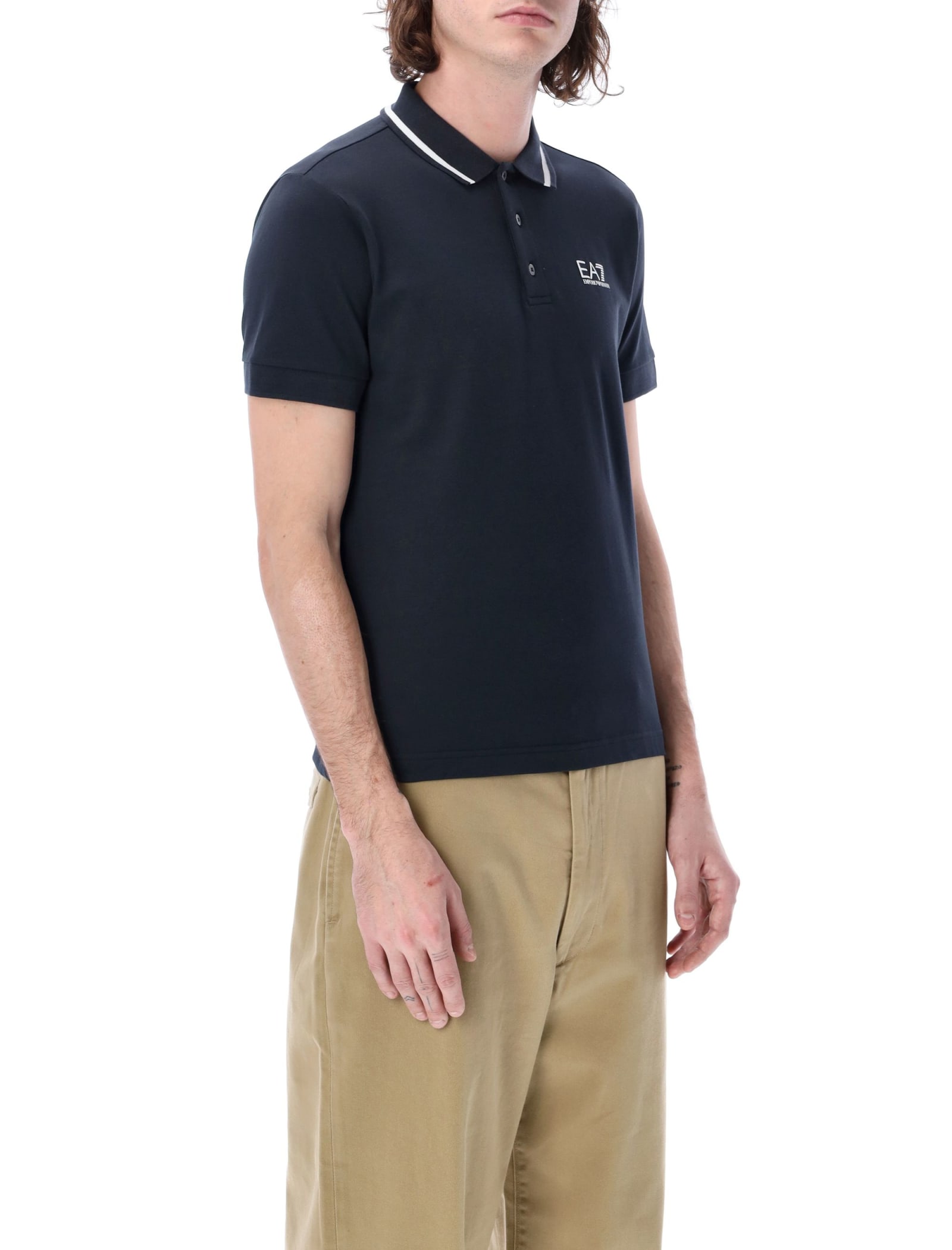 Ea7 Core Identity Stretch-cotton Polo Shirt In Navy