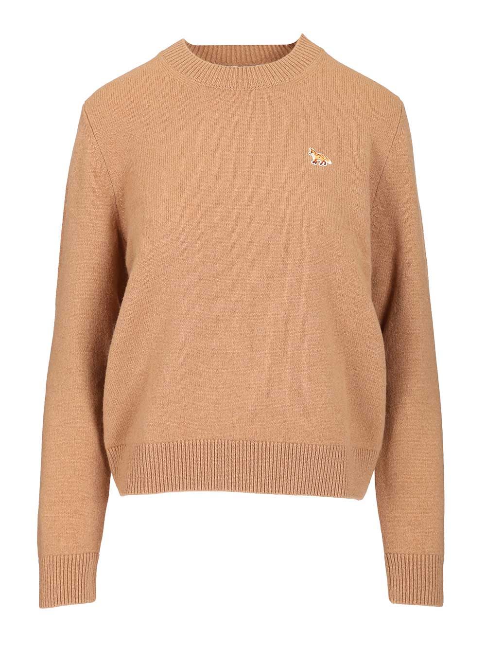 Maison Kitsuné Baby Fox Lambswool Regular Jumper Knitwear Beige In Brown