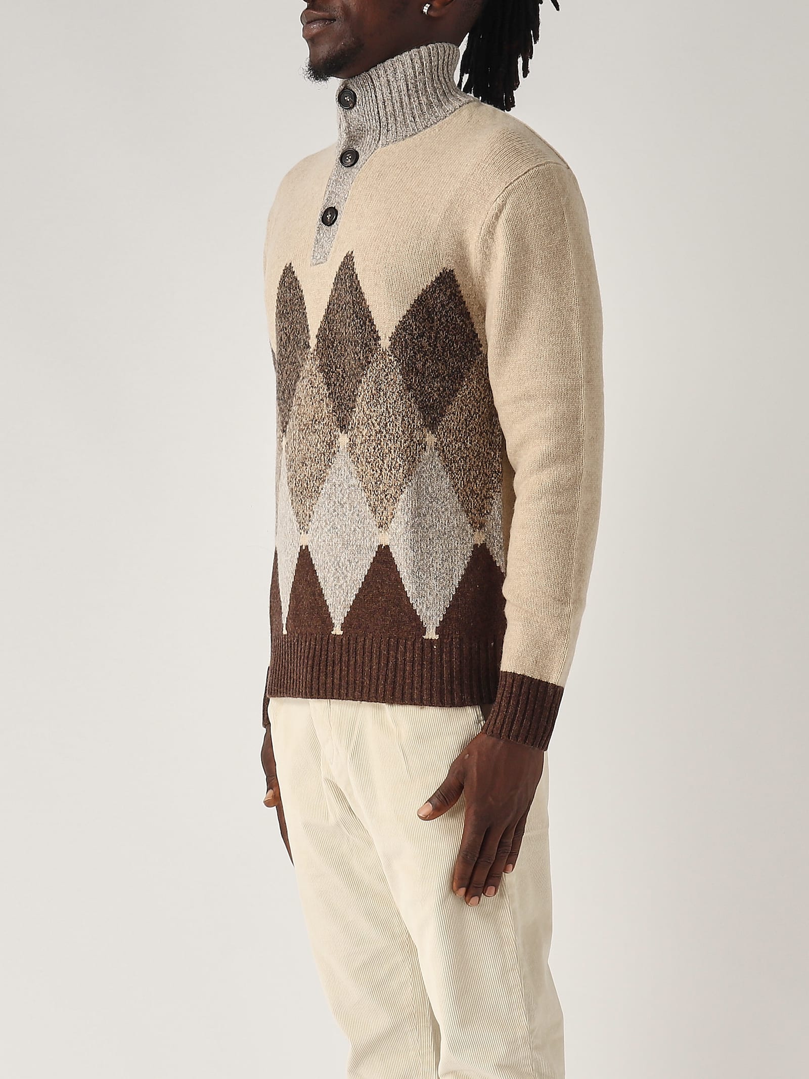 Shop Ballantyne T Neck Pullover 2 Bottoni Sweater In Beige