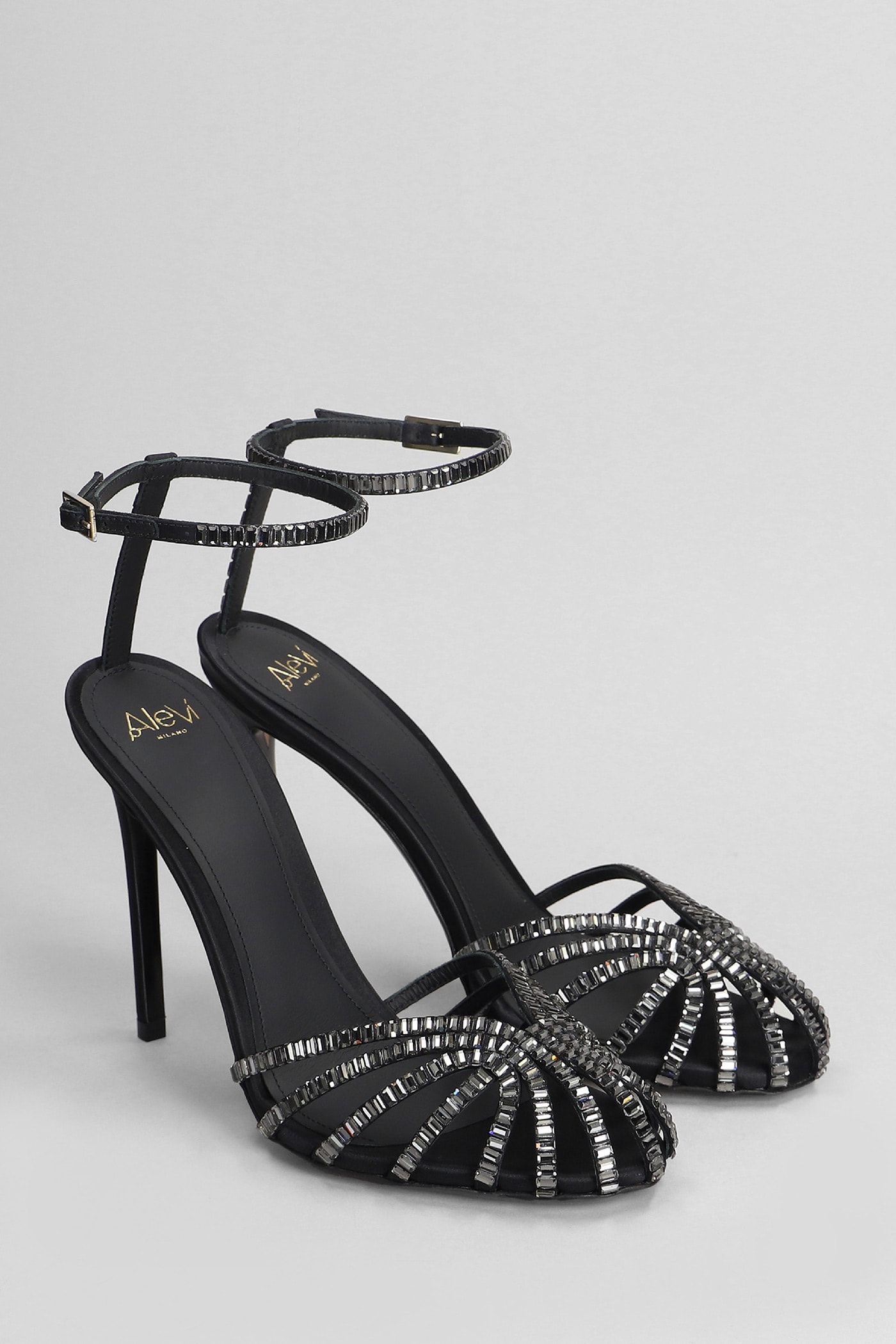 Shop Alevì Penelope 110 Sandals In Black Fabric