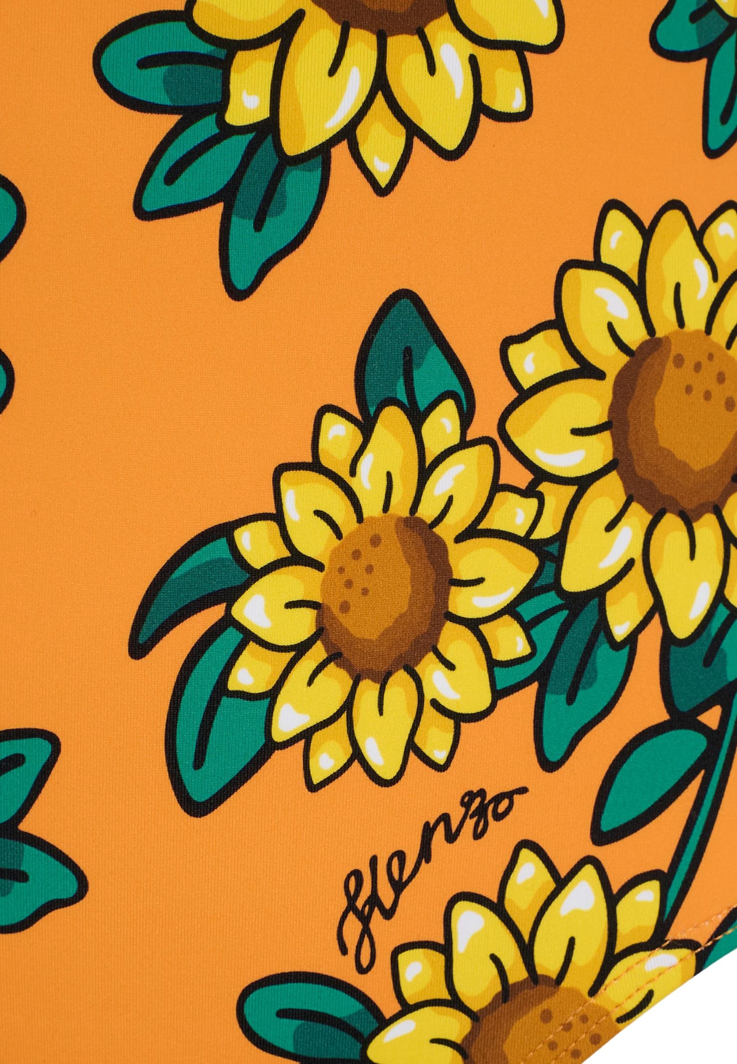 Kenzo Orange Swimsuit For Girl With Sunflower In Orange