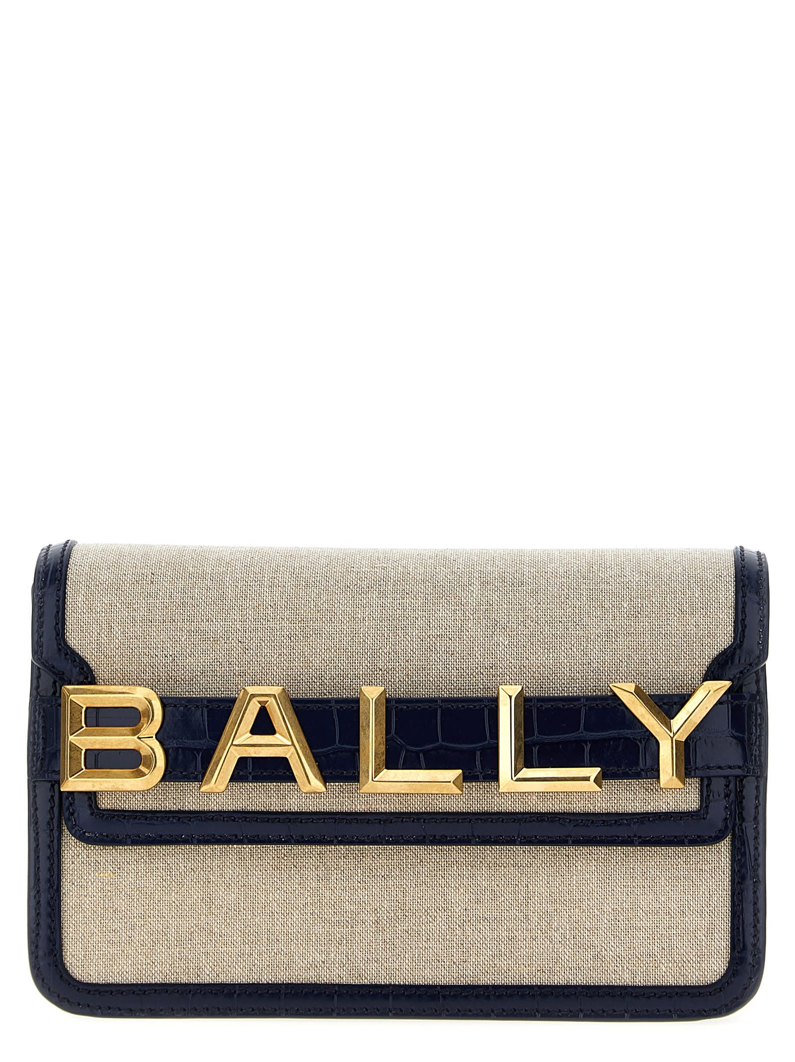 Shop Bally Logo Leather Canvas Crossbody Bag In Blue