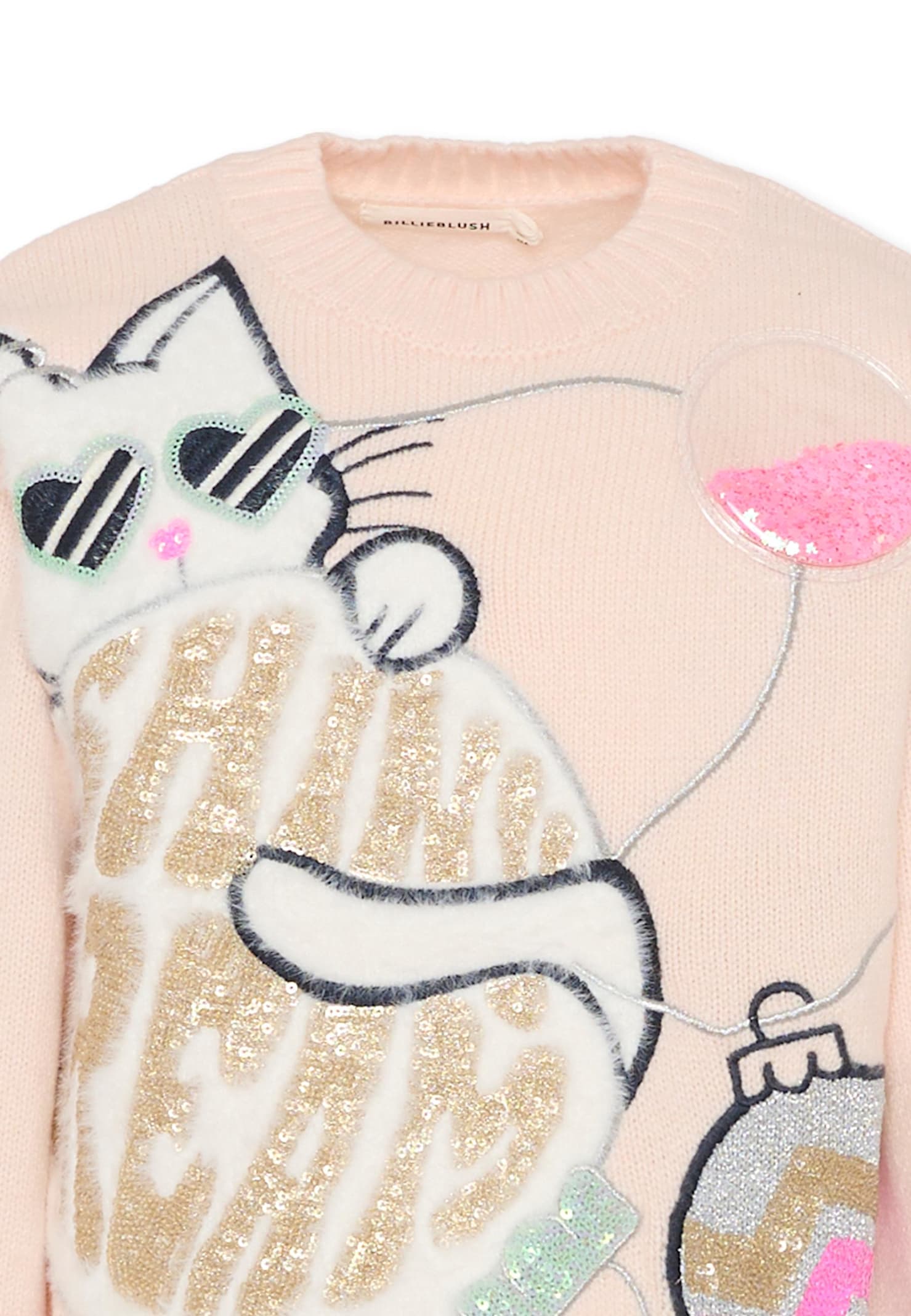 Billieblush Pink Sweater For Girl With Cat In Pink