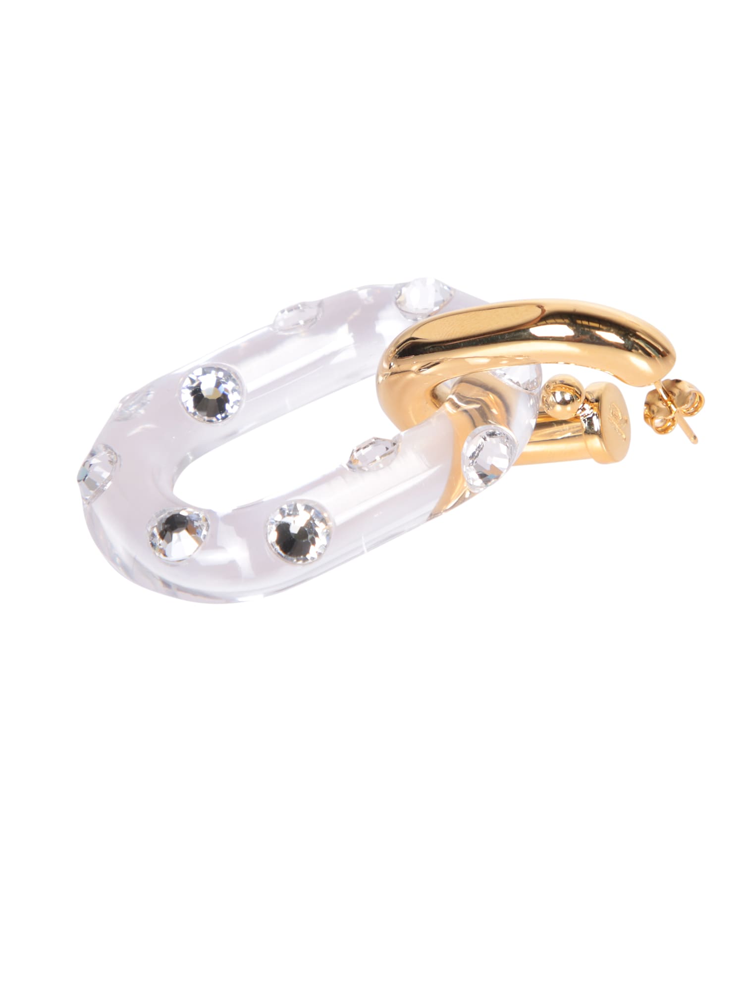 RABANNE XL DOUBLE LINK EARRINGS TRANSPARENT AND GOLD 