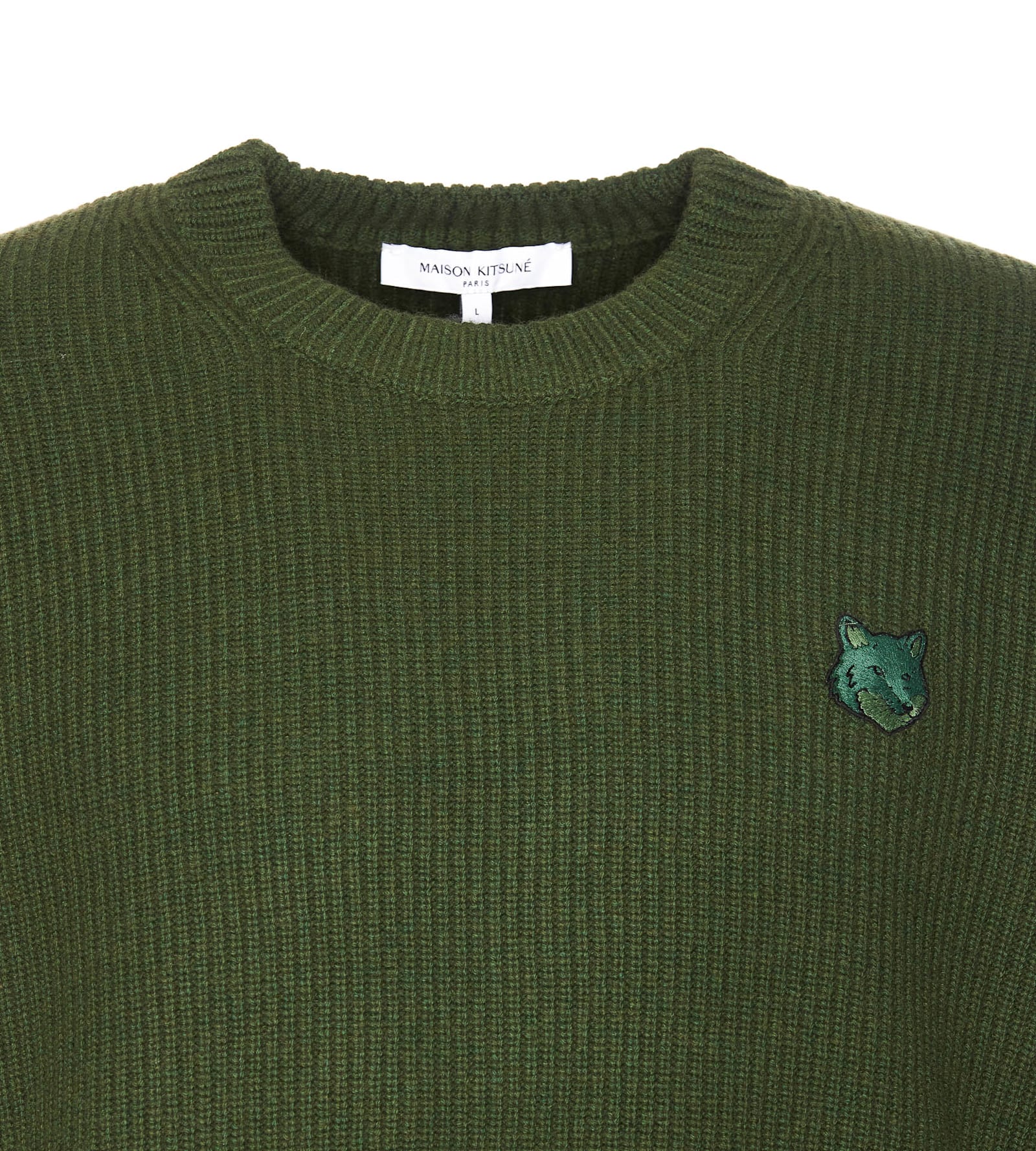 Shop Maison Kitsuné Bold Fox Head Patch Sweater In Green