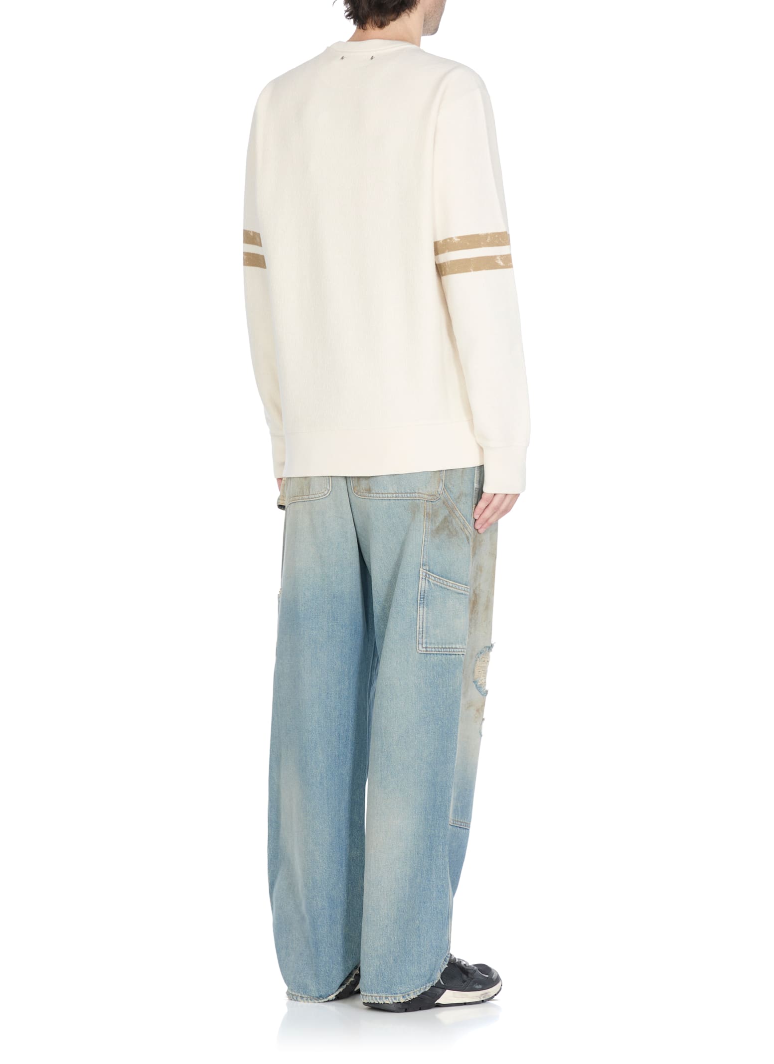 Golden Goose Ivory Cotton Sweatshirt With Contrasting Logo In Multi