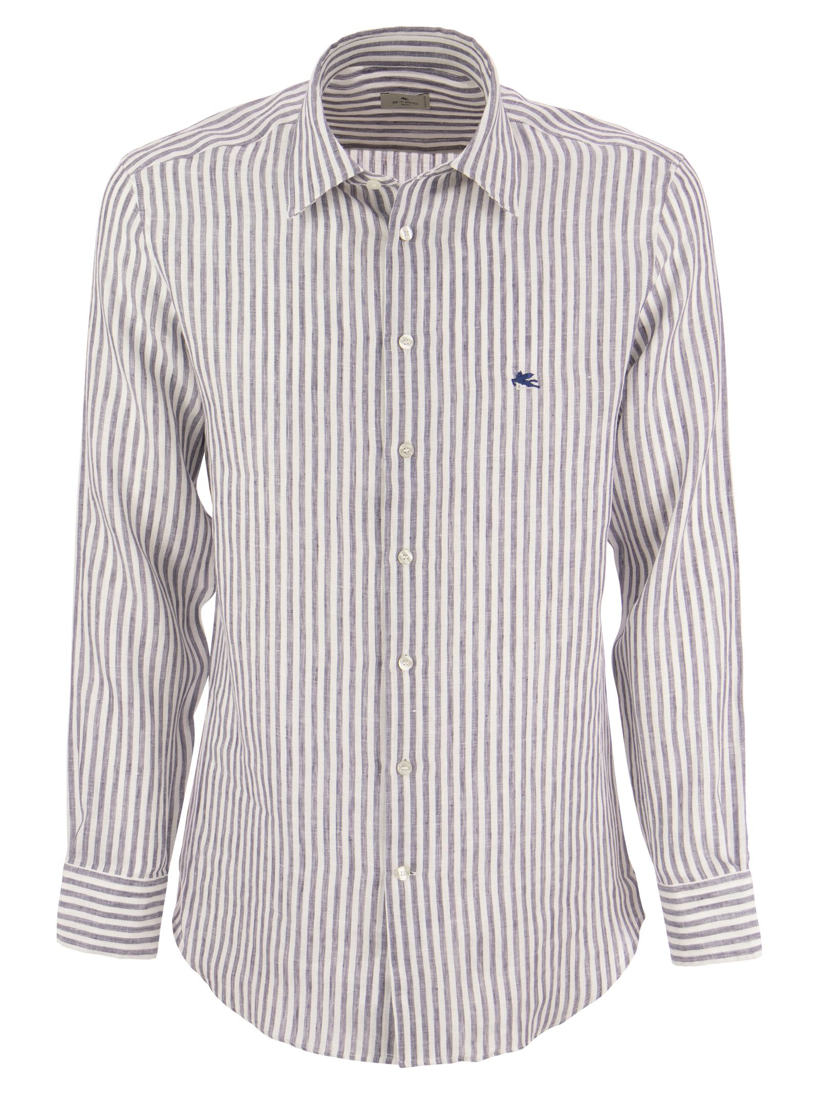 Shop Etro Striped Linen Shirt In Light Blue