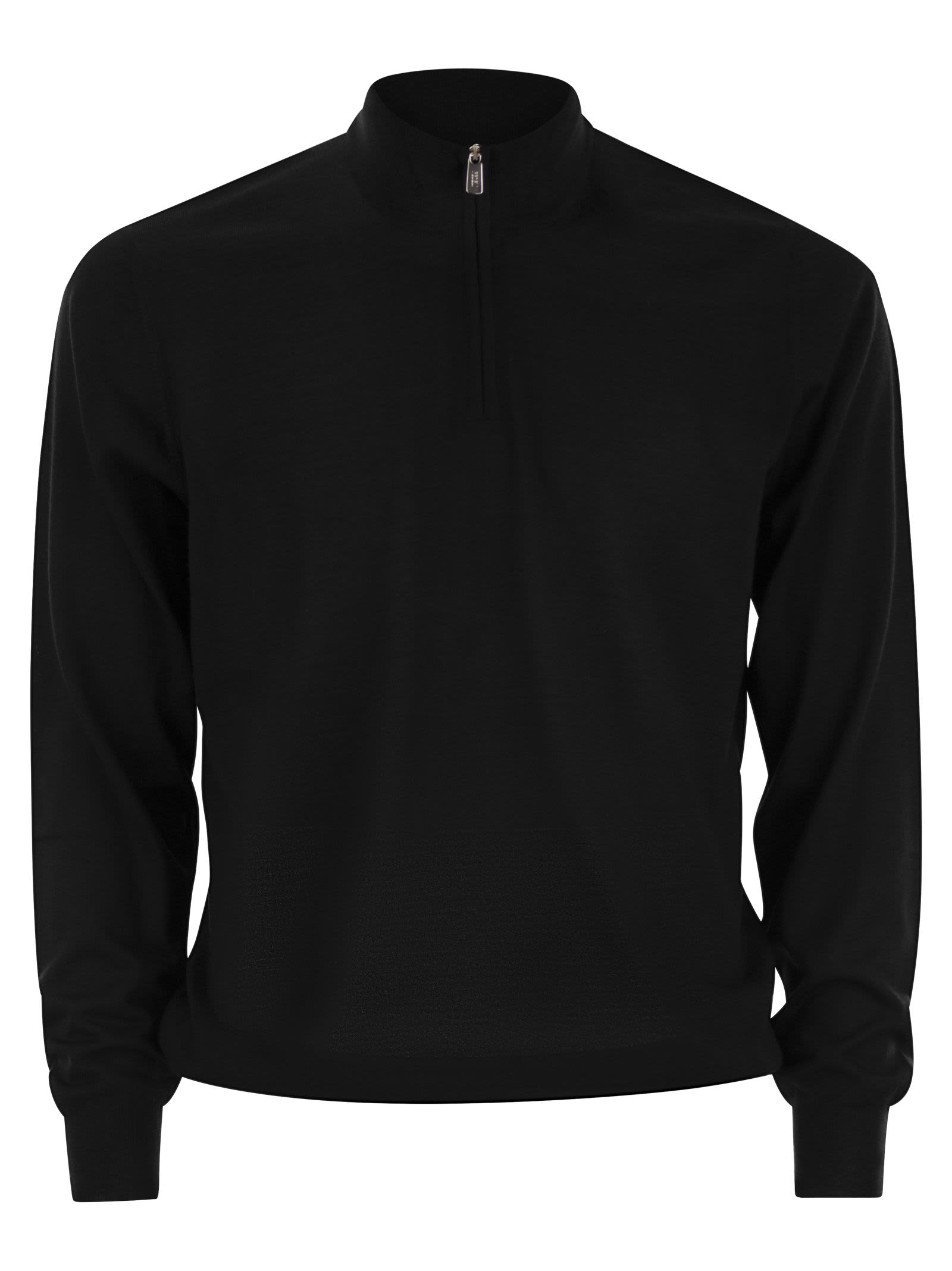 Fedeli Favonio - Virgin Wool Sweater With Full Zipper In Black