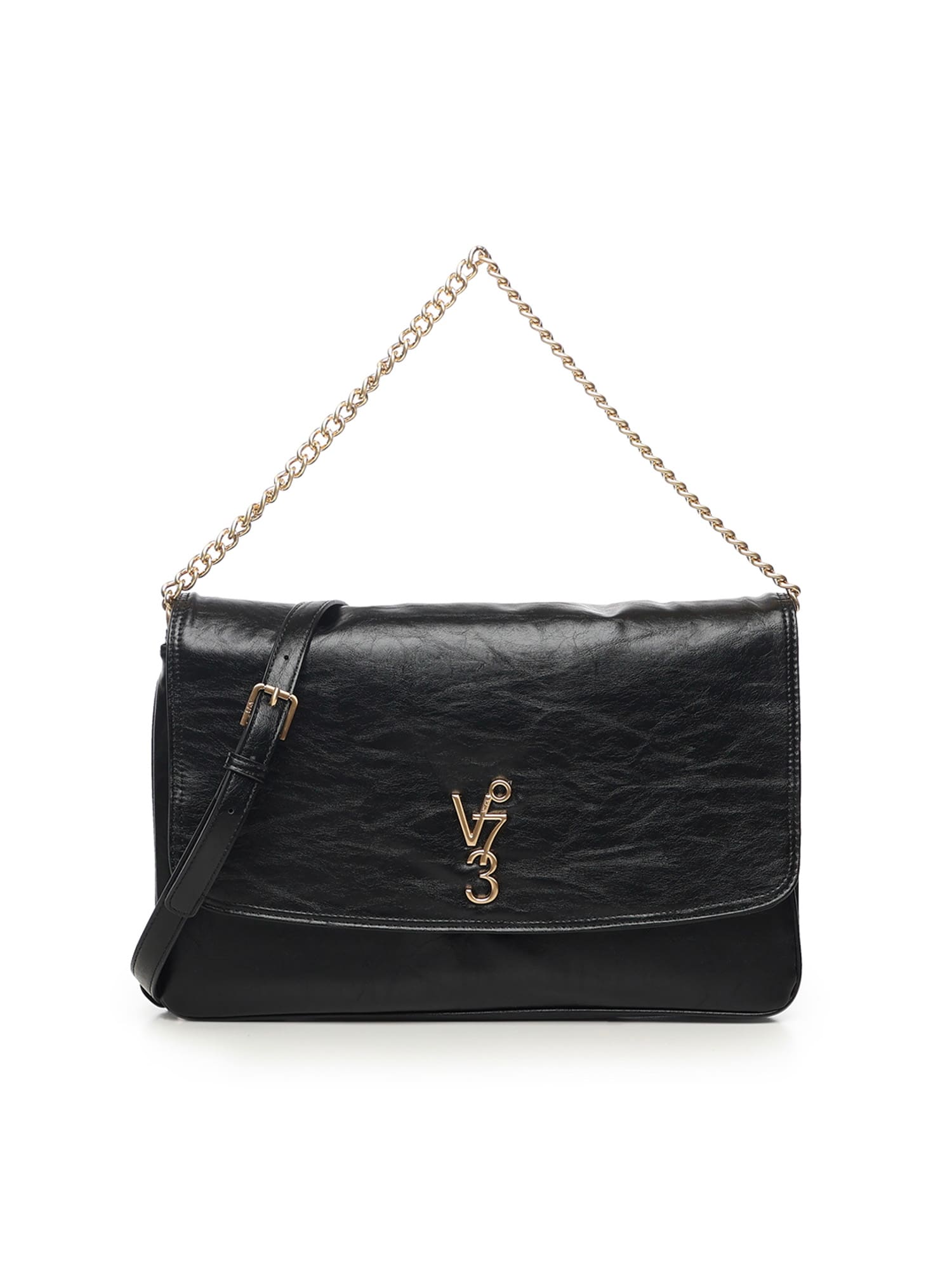 V73 Louise Logo-plaque Shoulder Bag In Black