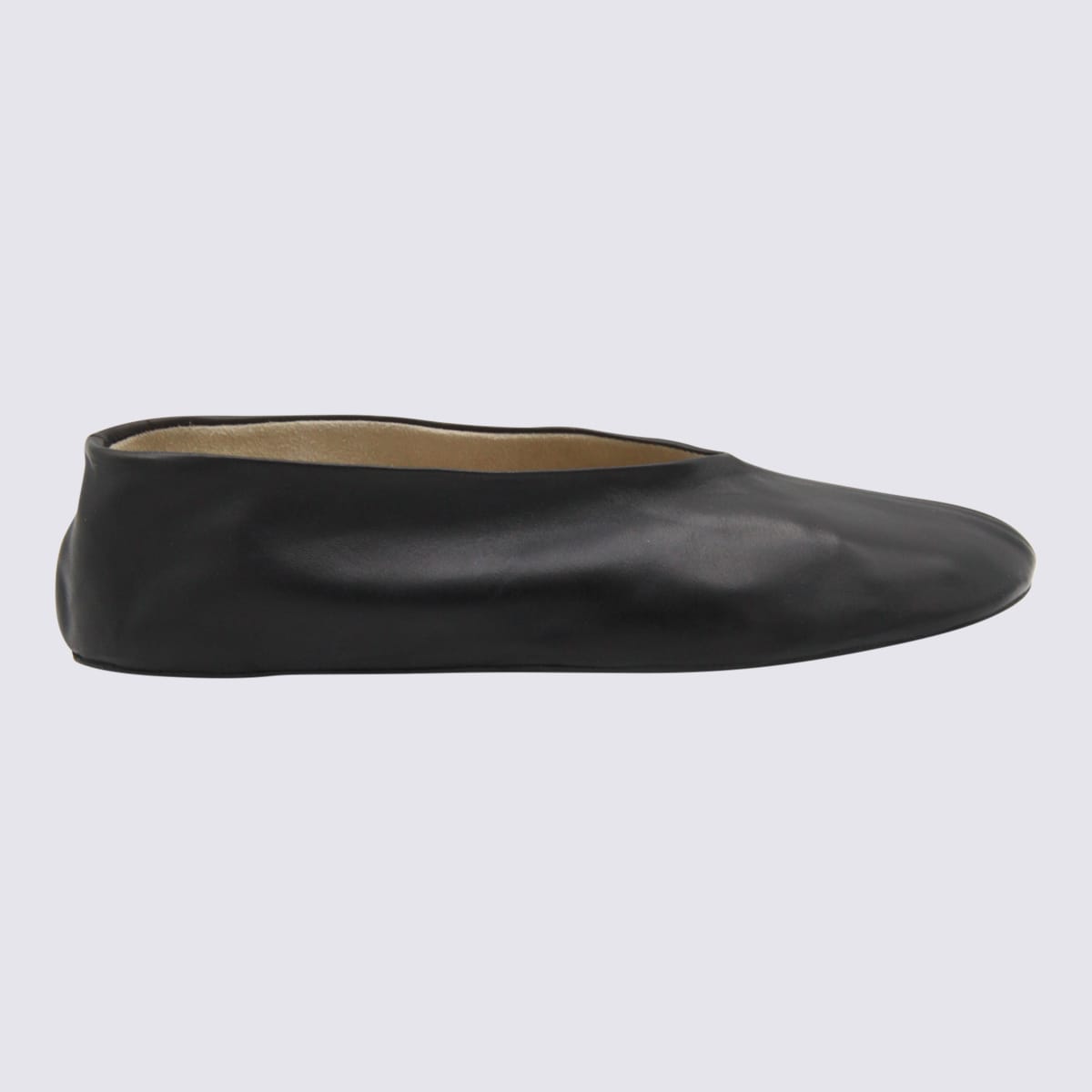 The Row Stella Slipper Leather Ballerinas In Black
