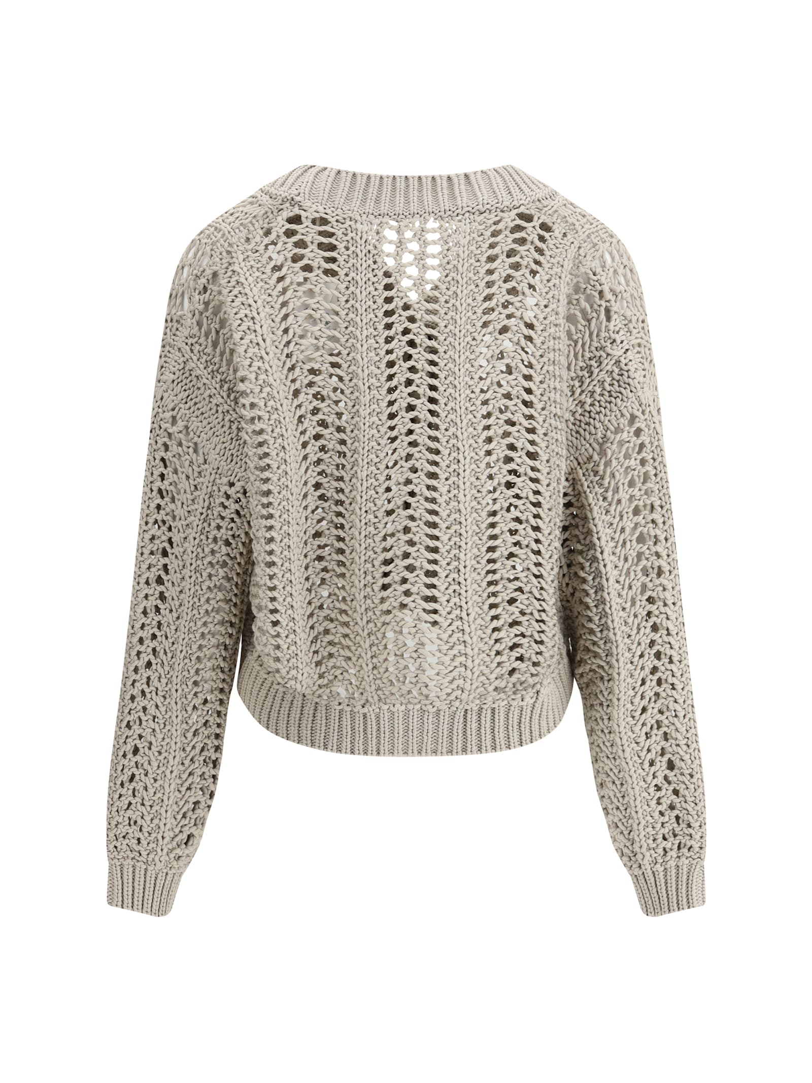 Brunello Cucinelli Cardigan In Perforated Women's Knit In Quarzo