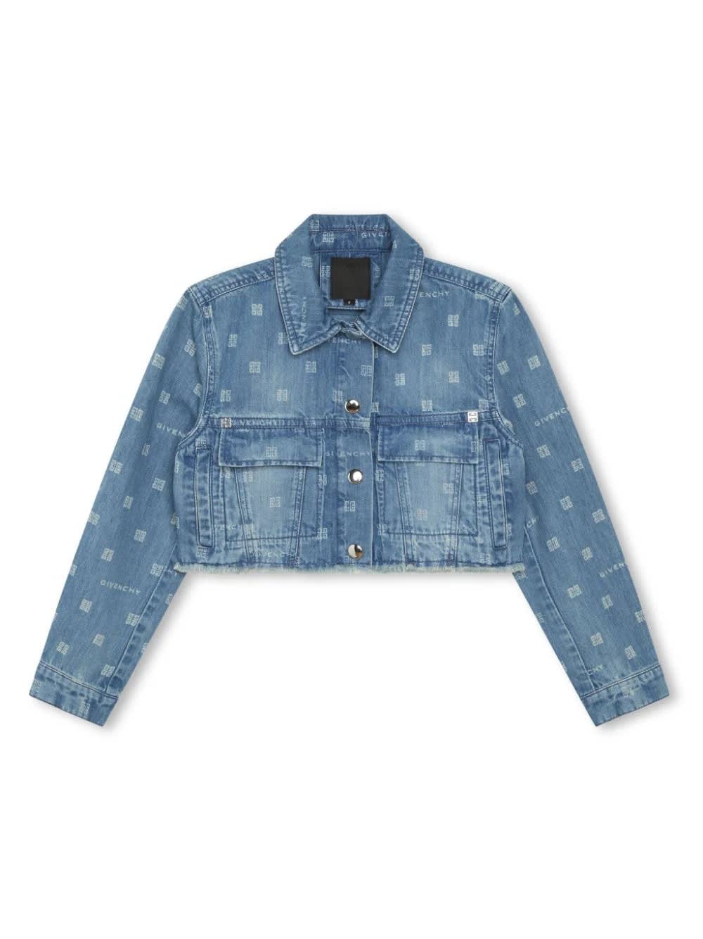 Shop Givenchy 4g Crop Jacket In Blue Denim