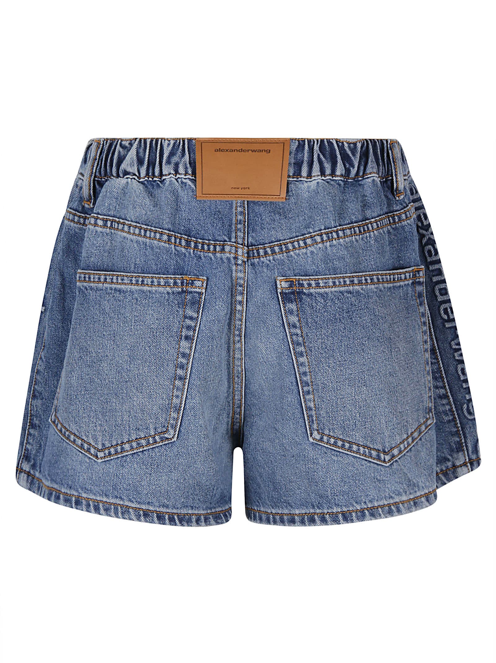 Shop Alexander Wang Logo Emboss Side Panels Marathon Short In Vintage Light Indigo