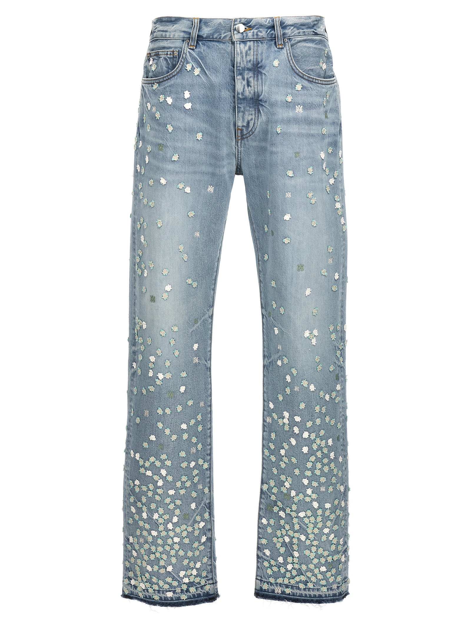 Shop Amiri Floral Jeans In Light Blue