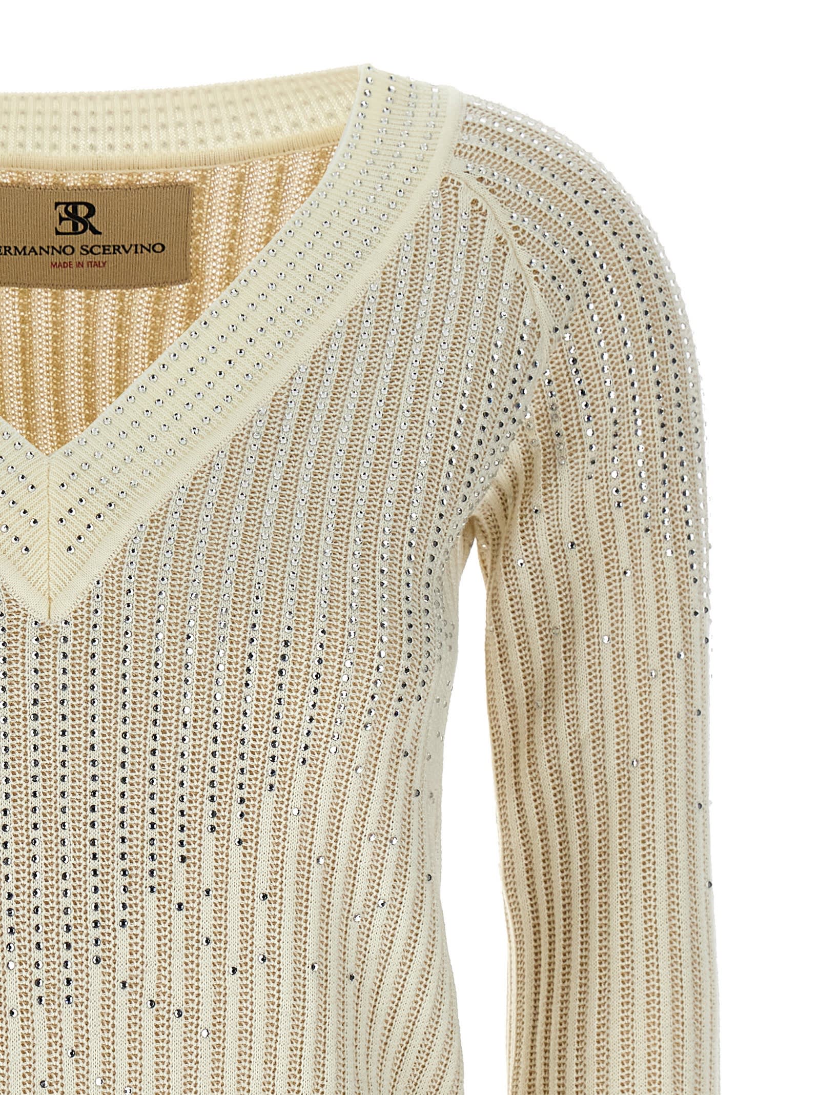 Ermanno Scervino Rhinestone Sweater Sweaters And Cardigans In White