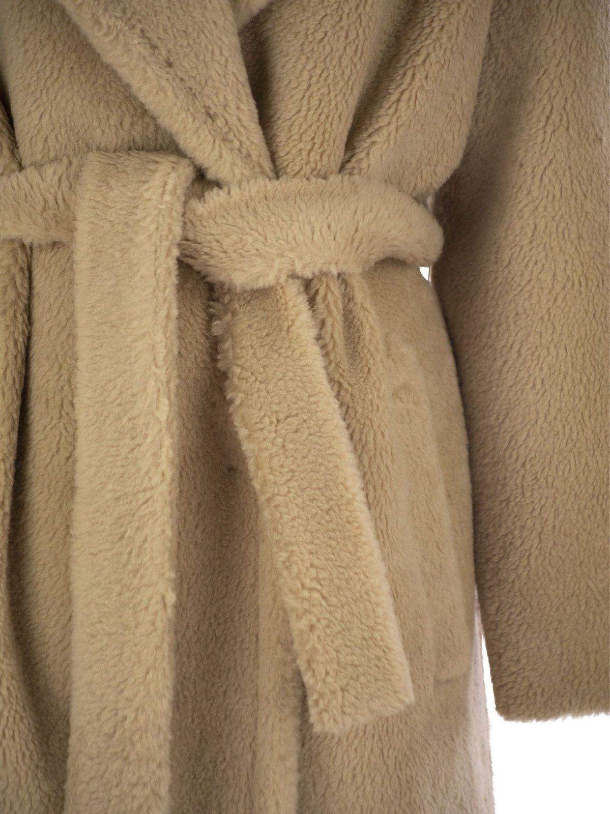 Shop Weekend Max Mara Belted Long-sleeved Coat In Beige