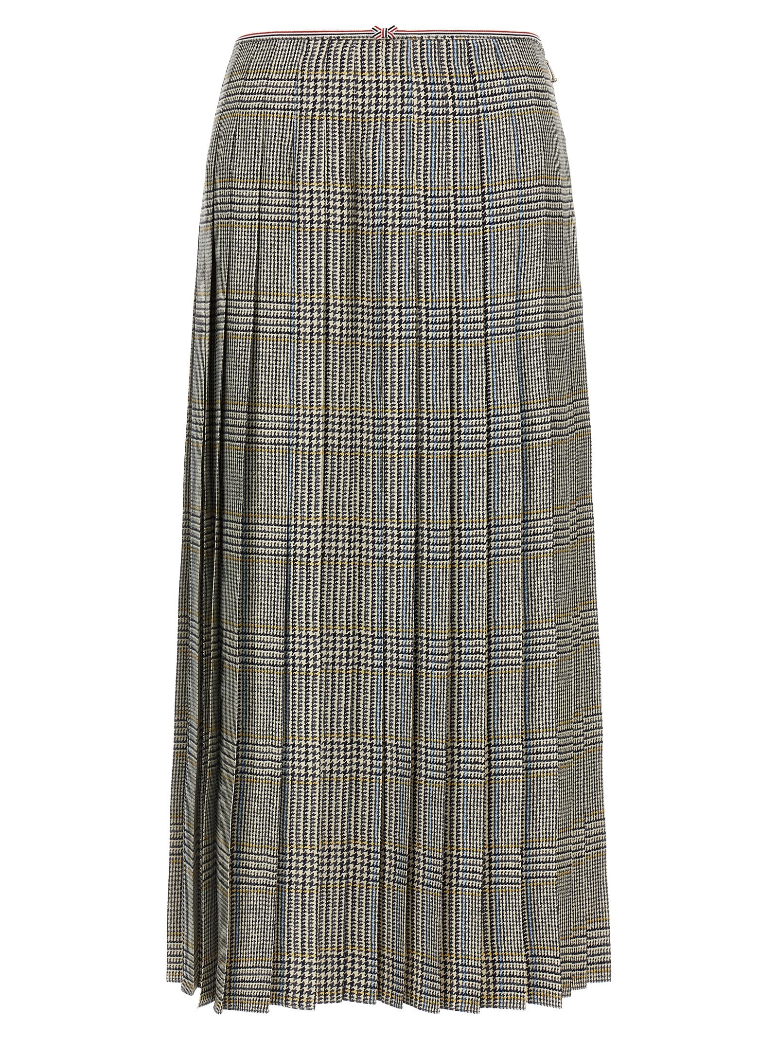 Thom Browne Houndstooth-pattern Pleated Midi Skirt In Gold