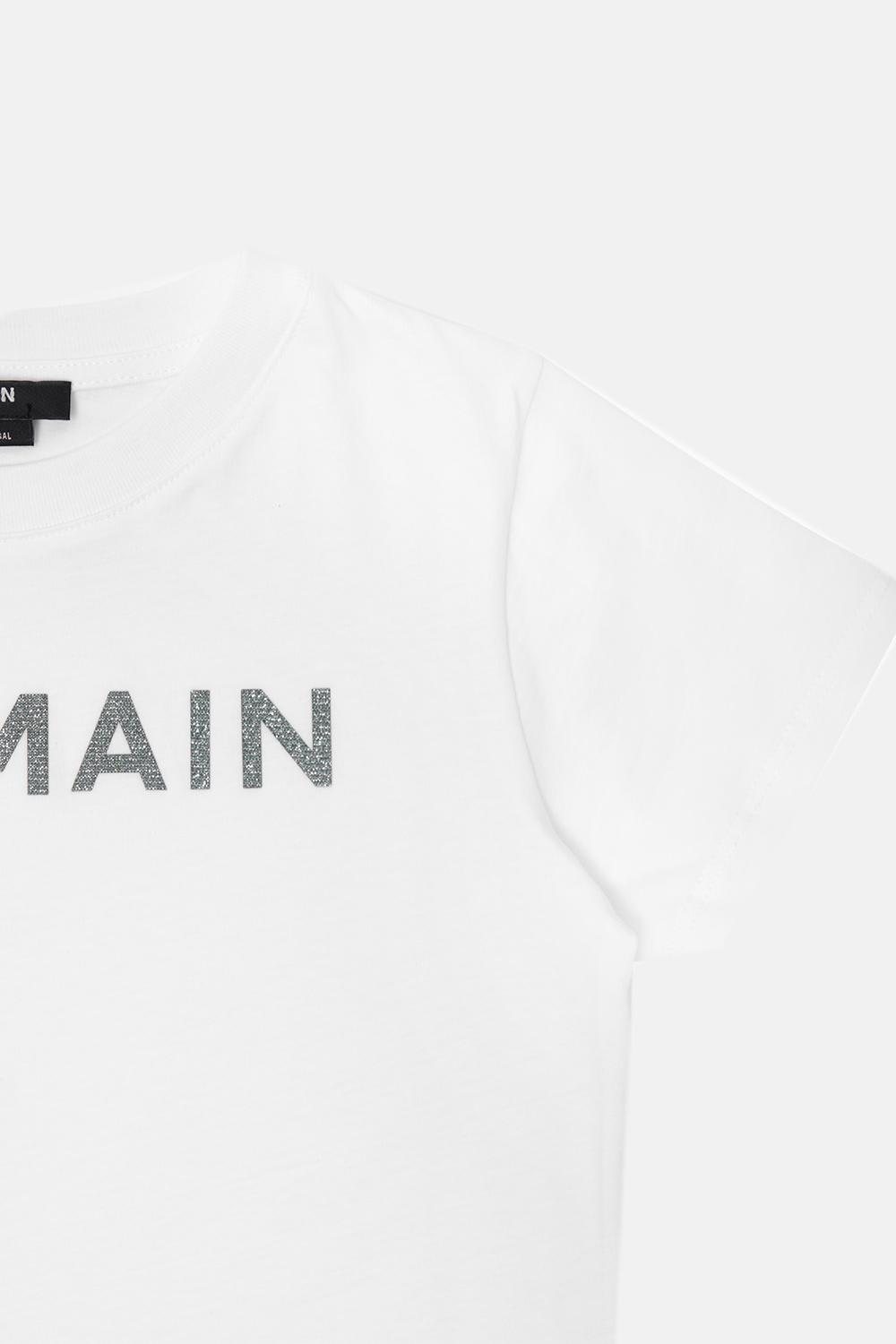 BALMAIN T-SHIRT WITH METALLIC LOGO