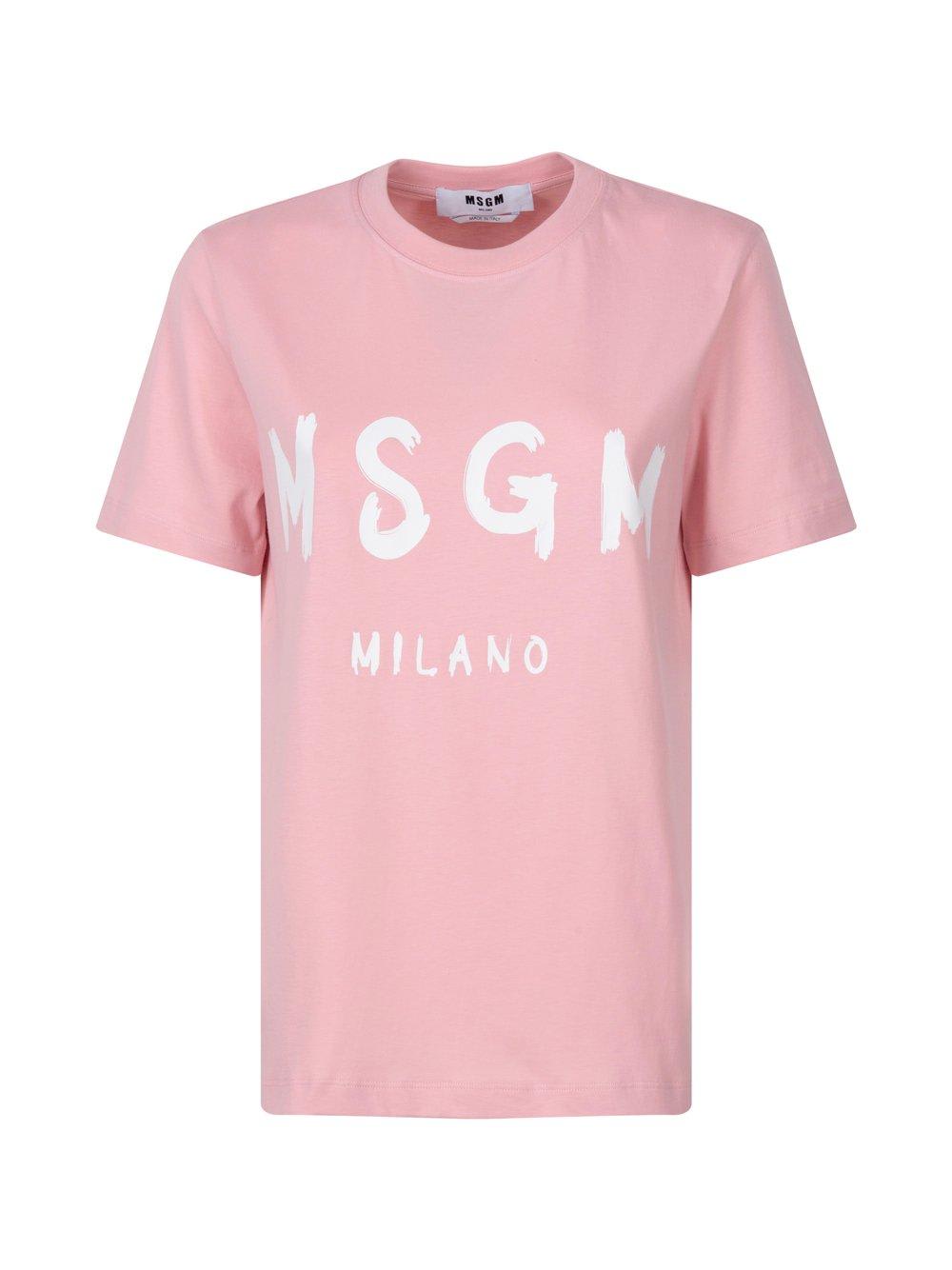 Msgm Jersey T-shirt With Brushstroke Printed Logo