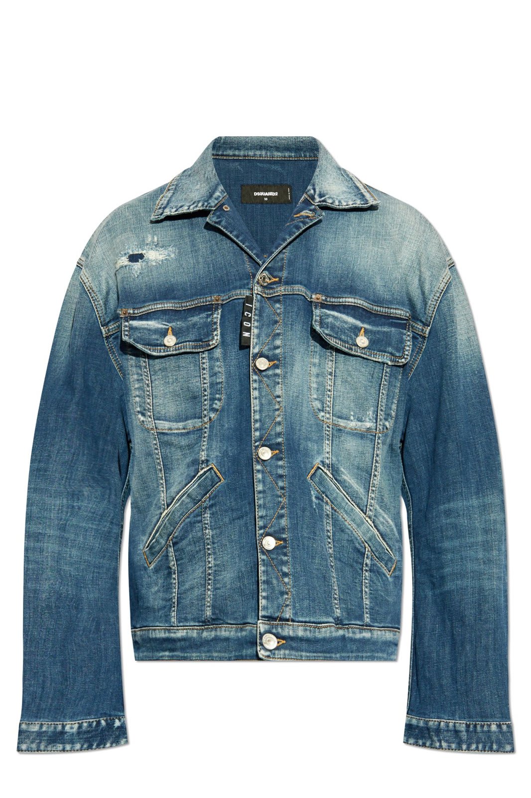 Shop Dsquared2 Distressed Denim Jacket In Navy Blue