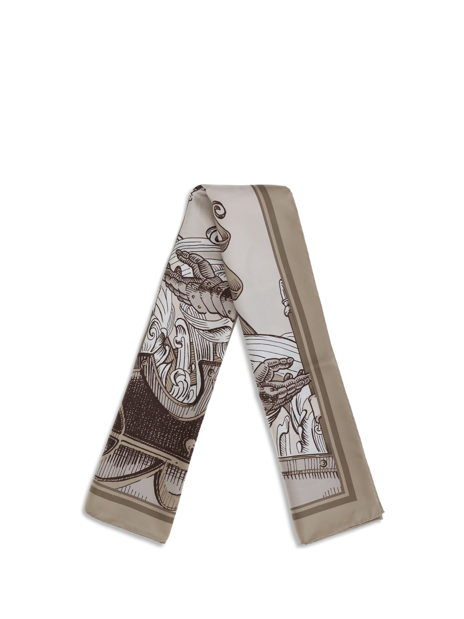 Burberry Men Knight Engraving Print Silk Scarf In Brown