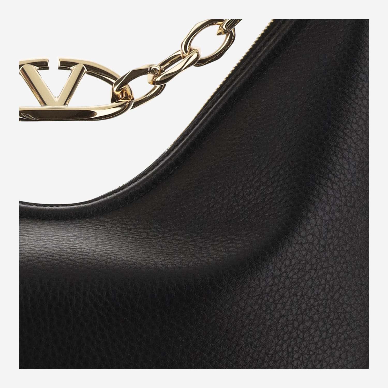 Shop Valentino Black Leather Medium Hobo Vlogo Moon Shoulder Bag