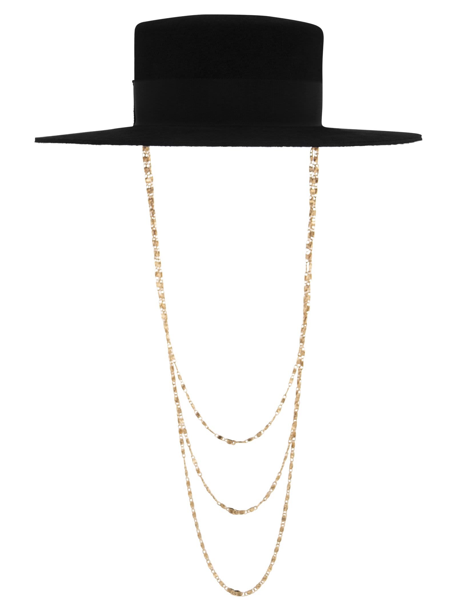 Double Chain Strap Straw Boater Hat L