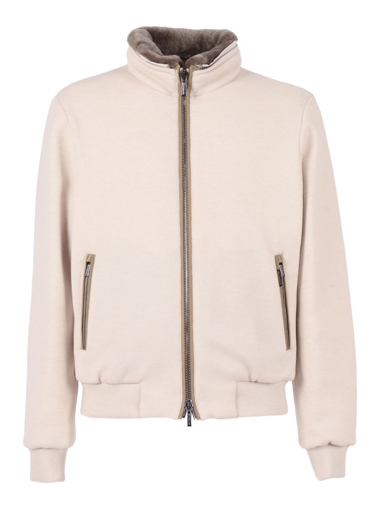 Moorer Minimalist High-collar Jacket With Zip-up Front In Pink
