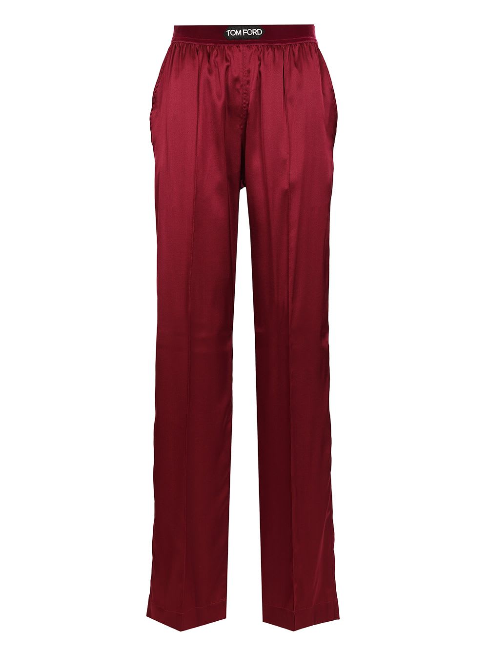 Tom Ford Stretch Silk Pajamas Trousers In Burgundy
