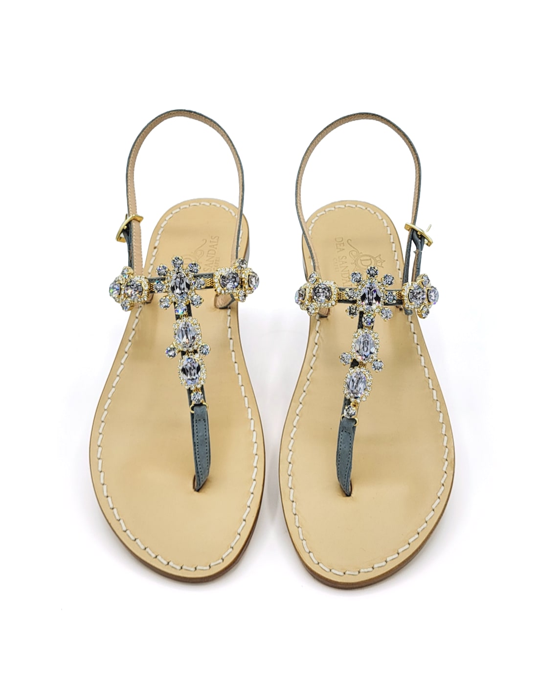 Dea Sandals Via Krupp Gray Suede Jewel Sandals In Gray, Crystals