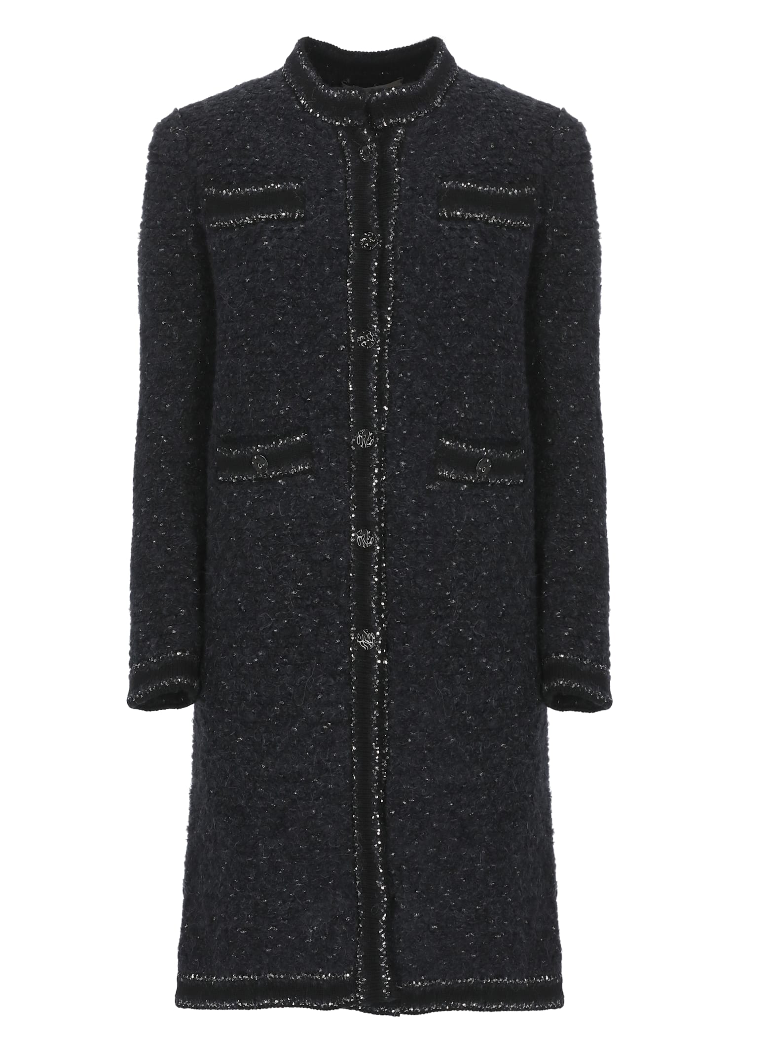 D Exterior Sequin-embellishment Coat In Black