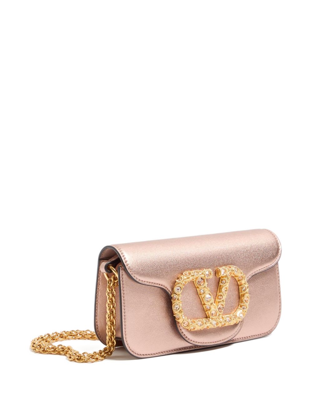 Valentino Garavani  Garavani Locò Small Shoulder Bag In Laminated Calfskin With Jewel Logo  In Pink