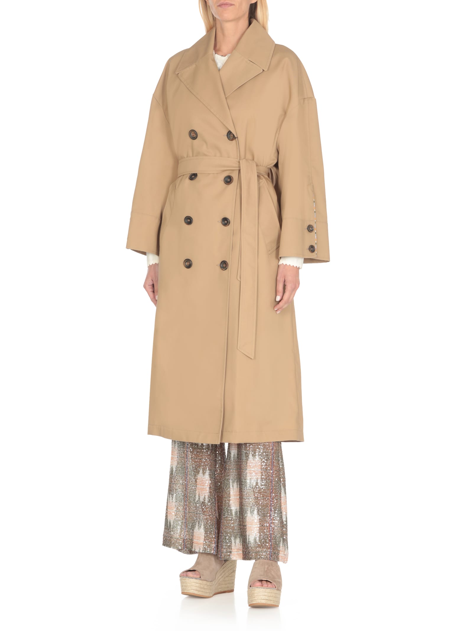 Shop Bazar Deluxe Double Breasted Coat In Beige