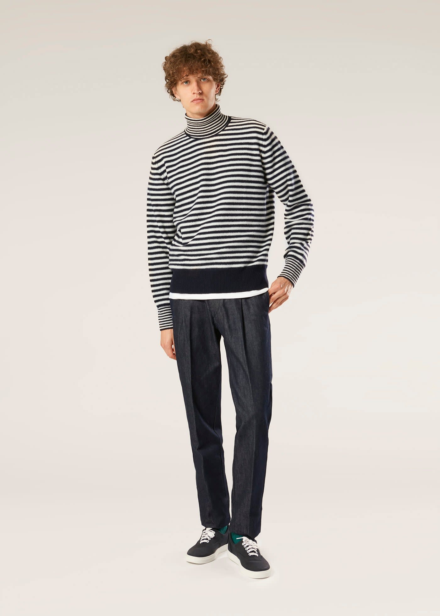 Shop Doppiaa Aaitor White And Blue Wool Striped Turtleneck