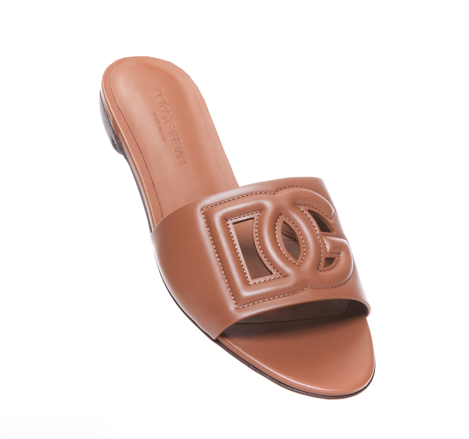 Shop Dolce & Gabbana Dg Logo Slide Sandals In Leather Brown