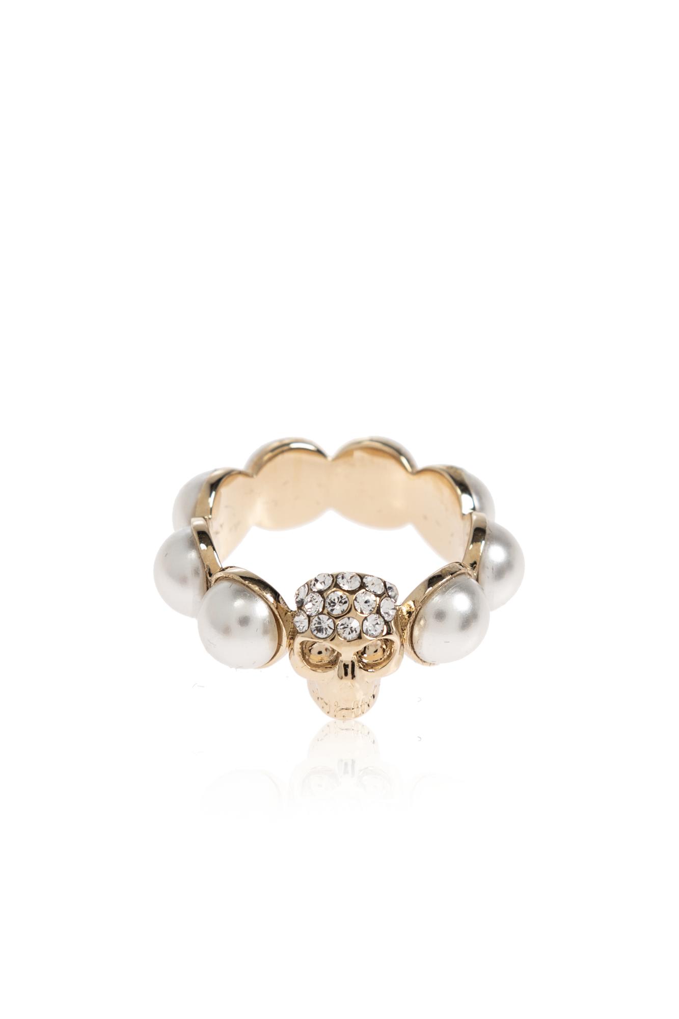 Alexander Mcqueen Ring With Shimmering Crystals In Gold