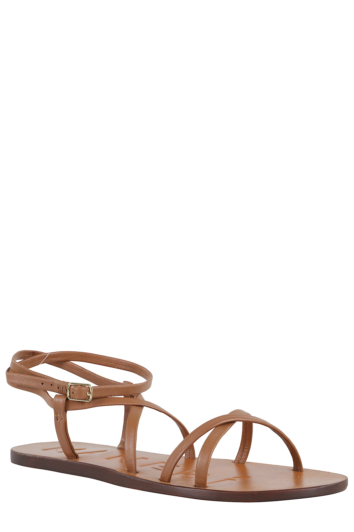 Manebi Leather Flat Sandals In Tan Ankle Strap