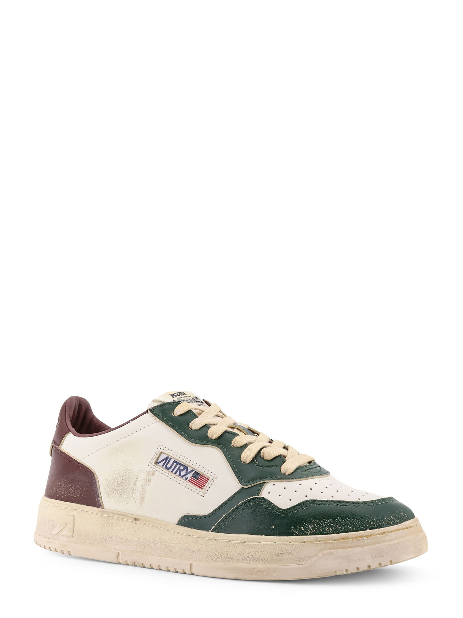 Autry Medalist Low Super Vintage Sneakers In White Pine Grove Leather And Rum Raisin In Animal Print