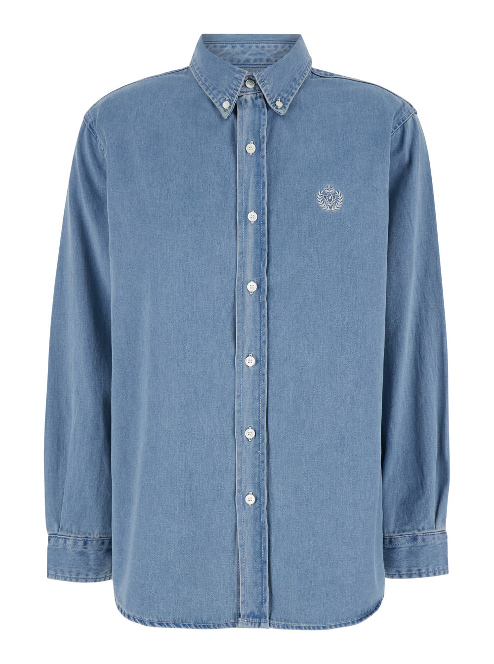 Shop Dunst Unisex Classic Boyfriend Denim Shirt In Light Blue