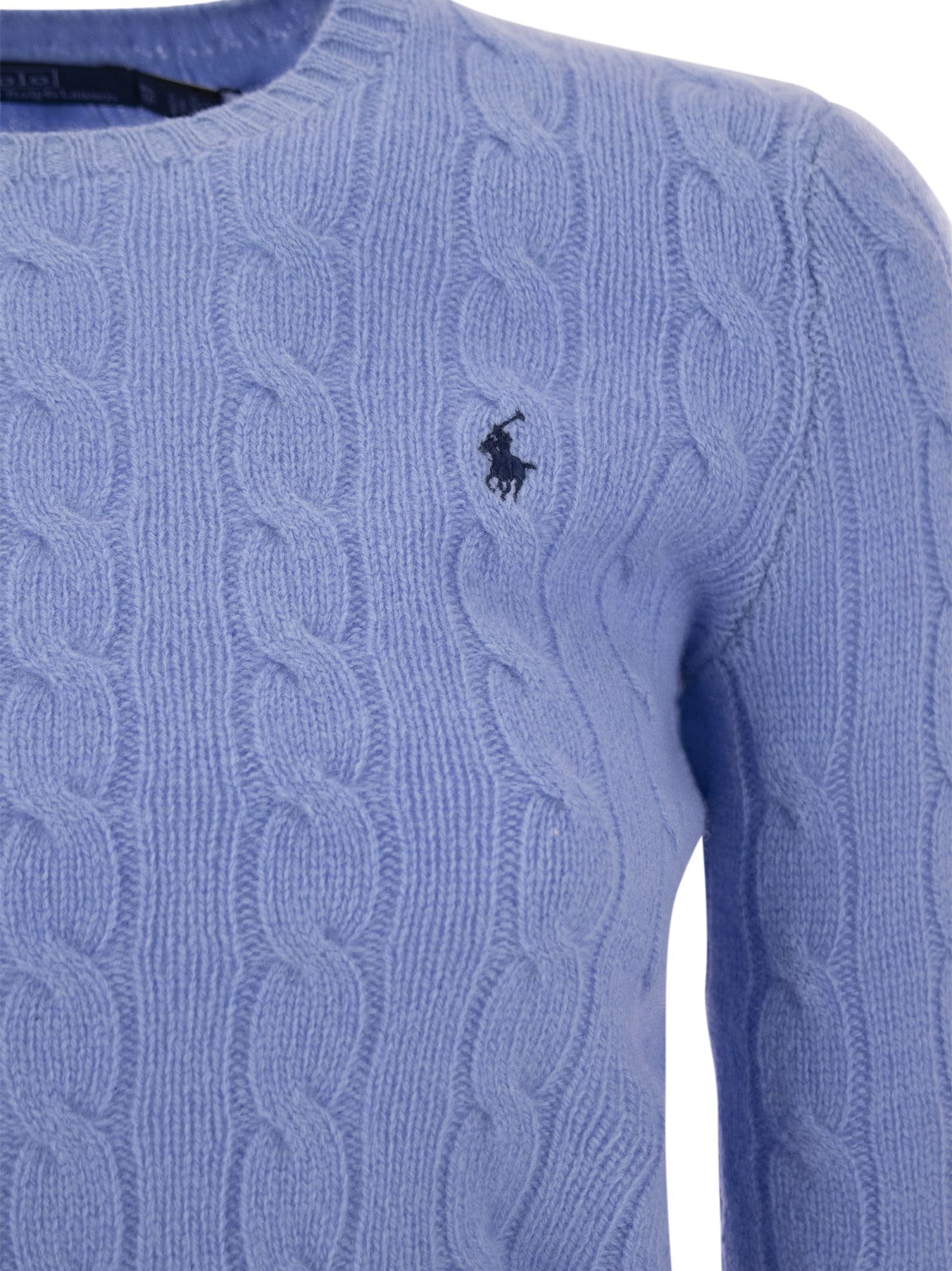 Polo Ralph Lauren Wool And Cashmere Braided Sweater In Light Blue
