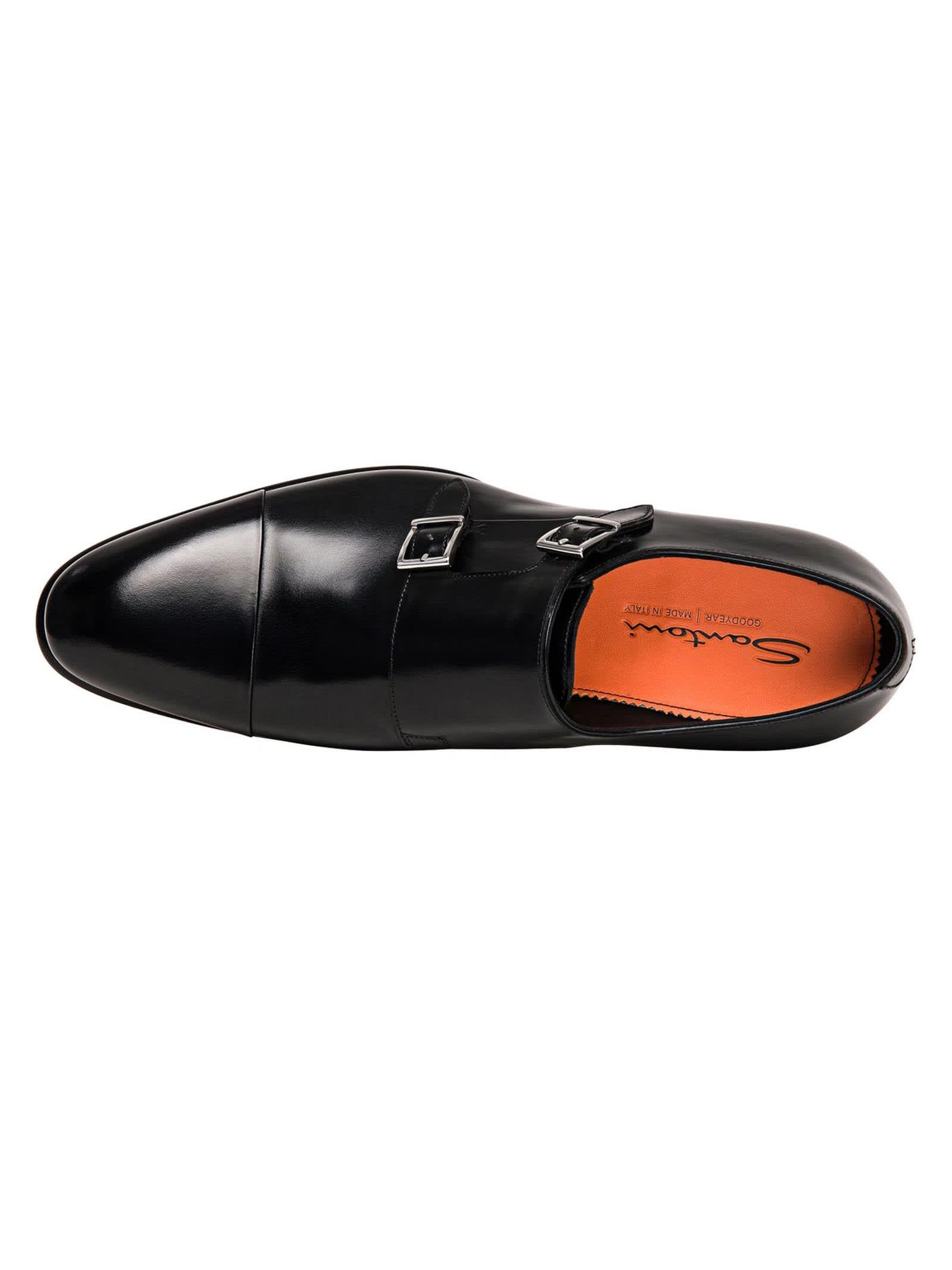 Shop Santoni Black Double-buckle Shoe Shoe