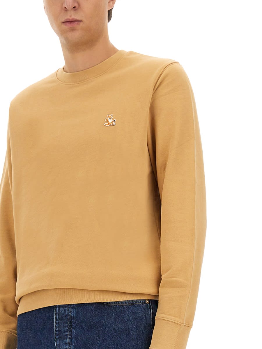 Shop Maison Kitsuné Sweatshirt With Logo Patch In Beige